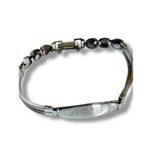 Silvertone ID Bracelet "Ada" Engraved Hearts Design 7.75"